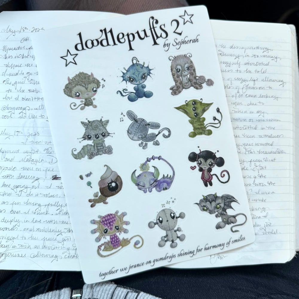 Image of Doodlepuffs 2 sticker sheet (12pc) transparent