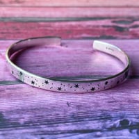 Image 1 of Stars and dots stamped Sterling silver cuff bracelet. Celestial silver star bangle. Cosmic stars.