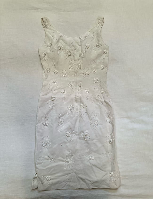 1960s hand beaded fine crepe wedding sheath dress 