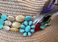 Image 4 of Brown Crushable Cowboy Hat Layered Bead Band Feathers