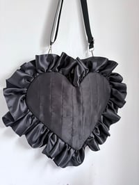Image 1 of Black Satin Quilted Heart Crossbody Bag – Sample Piece (Limited)