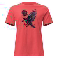 Image 2 of Women's Relaxed T-Shirt, Gothic Raven With Bleeding Red Rose Tee