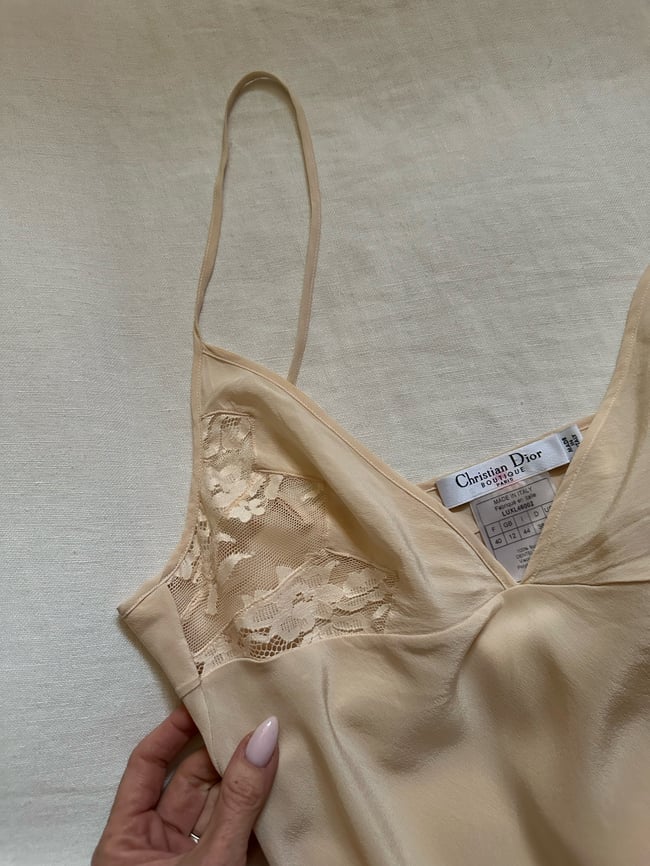 1990s Christian Dior by John Galliano silk slip dress gown lace godet detailing