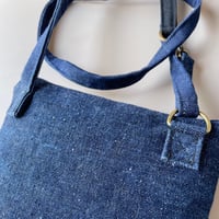 Image 4 of Denim Zippertop Tapistry Purse With Crossbody Strap