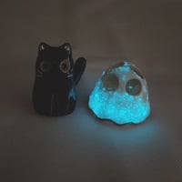 Image 7 of Glow In Dark Black Cat With Ghost Mask ceramic Figurine white gold version 