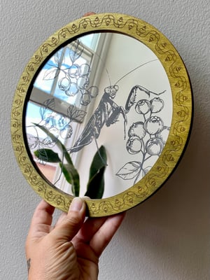 Image of Engraved Mirror - Mantis & Blueberries