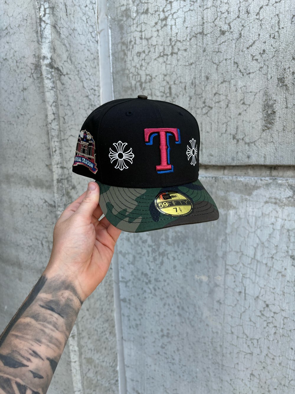 Image of BCU  CAMO BRIM TRI TONE TEXAS RANGERS CUSTOM FITTED CAP