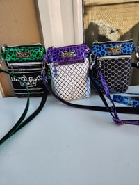 Image 2 of Punk rock leopard print cell phone sling bag (b&w)