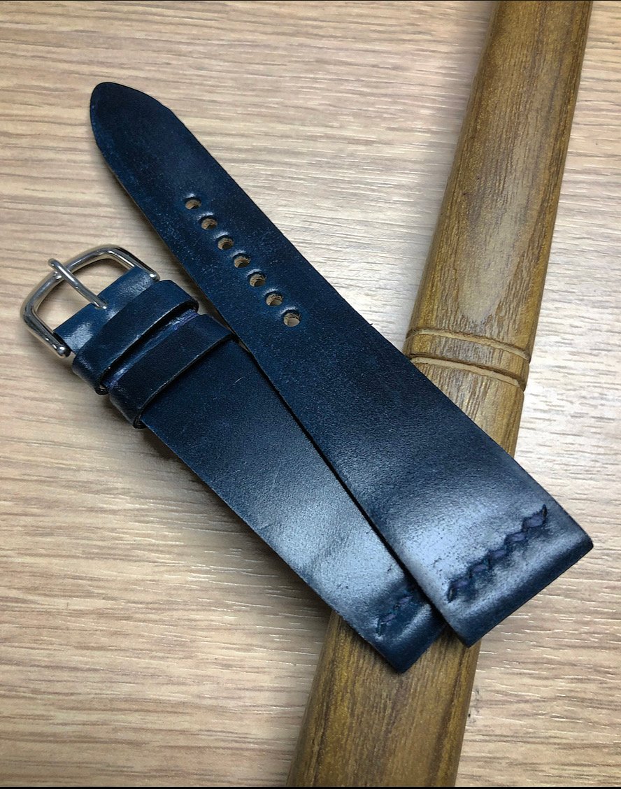 Blue - Single Stitching - Horween Shell cordovan Unlined Watch Strap ...