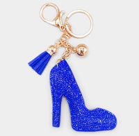Blue Bling Stiletto Heel Tassel Keychain 