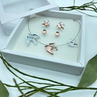 Image 2 of Stříbrný X Rose Gold zrcadlový Náhrdelnik Ptáčci