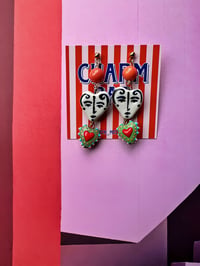 Image 9 of CERAMIC FACE LONG EARRINGS 