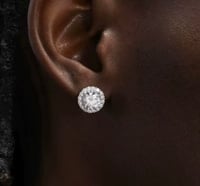 Image 1 of Strew Back Iced Out 925 Sterling Silver VVS Moissanite Halo Stud Earrings