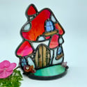 Iridescent Red Mushroom House Candle Holder 