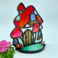 Image 5 of Iridescent Red Mushroom House Candle Holder 