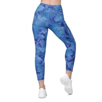 Image 3 of Pocketed, High Waist AK Pattern Leggings - Sky Blue