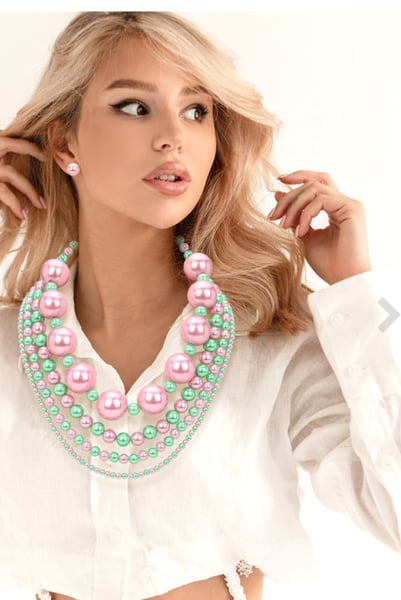 Image of Suzette Multi-Layer Pink and Green Pearl Necklace Set