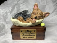 Image 14 of Custom Engraved Yorkie Urn Yorkshire Terrier In Bed Pet Portrait Handmade