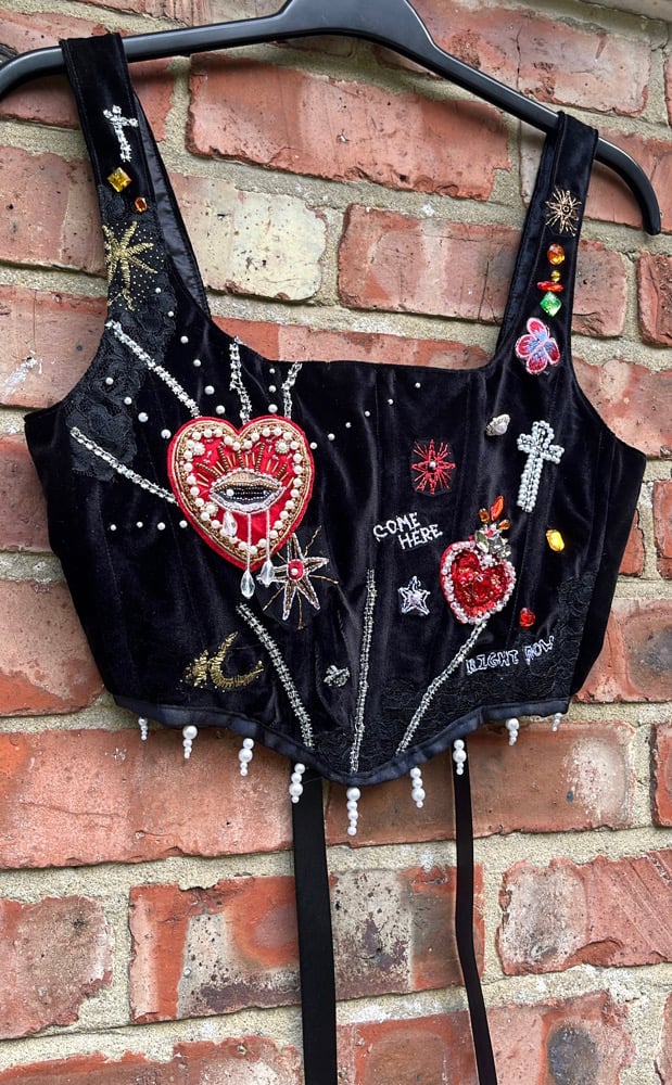 Handmade Heavy Embellished Heart Velvet Corset