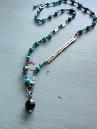 Image 2 of Tibetan turquoise necklace with hand engraved Saint Augustine quote bar pendant