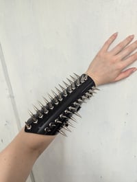 Image 1 of Sample  5 row Heavy Metal Spiked Gauntlet in black PVC