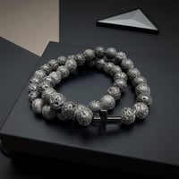 Image 2 of Wordsmith Collection  -Black Lava Beads, Black Cross Bracelets