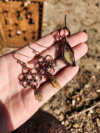 Image 1 of Chain-mail Flower of life earring pendant set