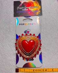 Image 5 of Hand Polished Dark Red Heart Beaded Popsocket 