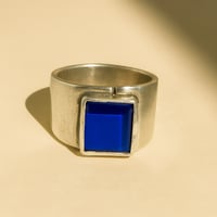 Chunky Square Glass Ring- Blue