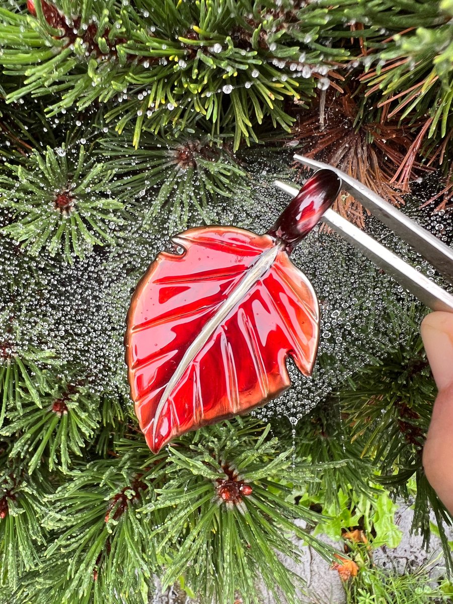 Image of Red Metal Leaf Pendant