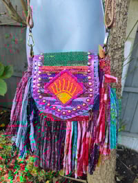 Image 1 of FRILL MINI body cross Sari bag with ruffles - detachable strap -sunset 2