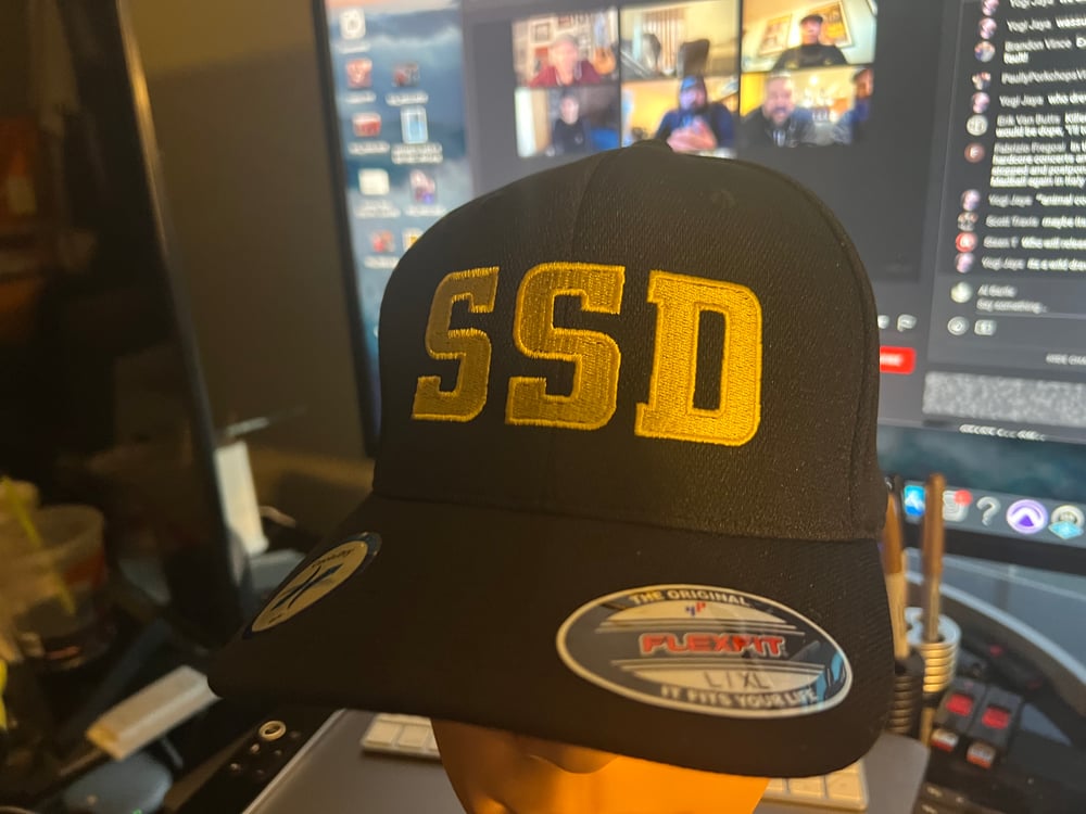 Black Flexfit hat with Solid Yellow SSD Logo