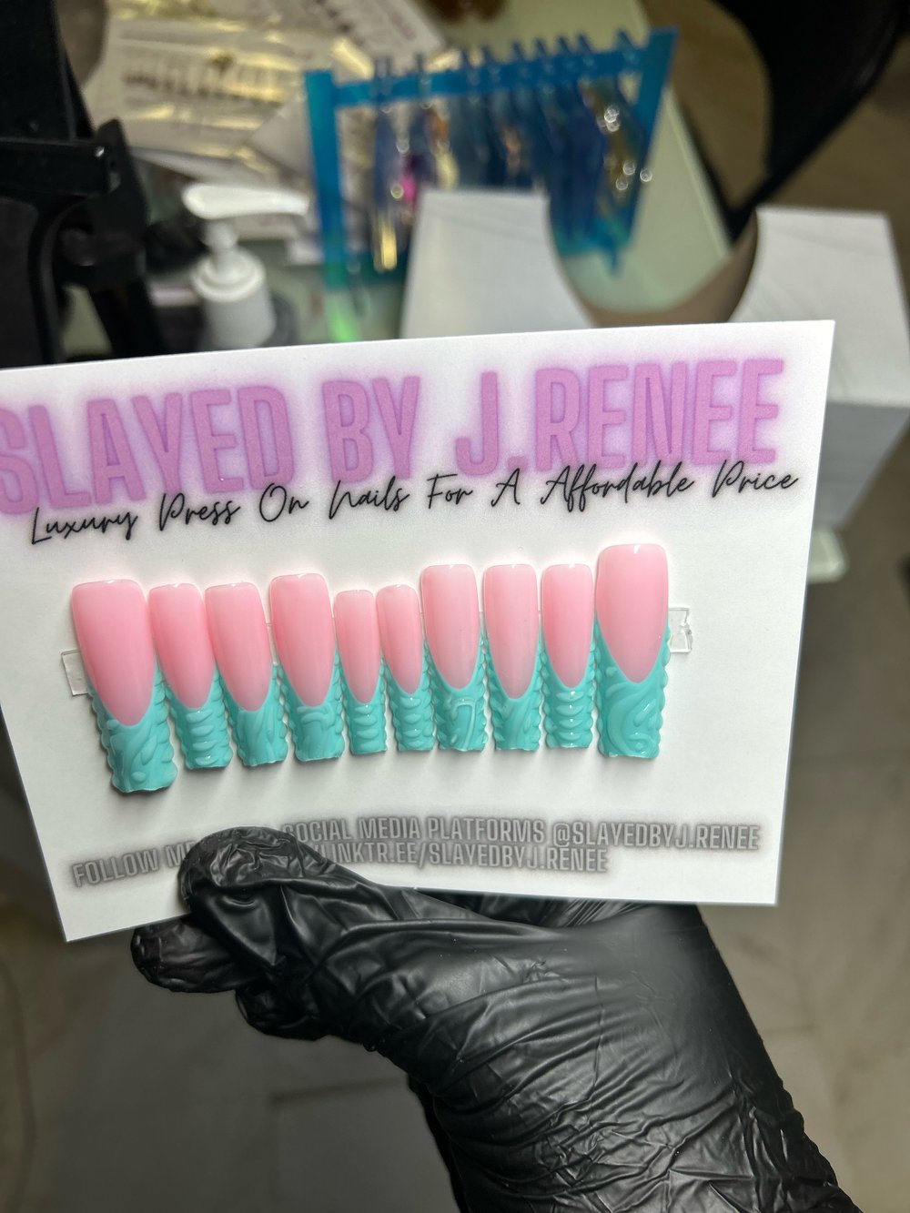 XL French Teal 3D Press On Nails