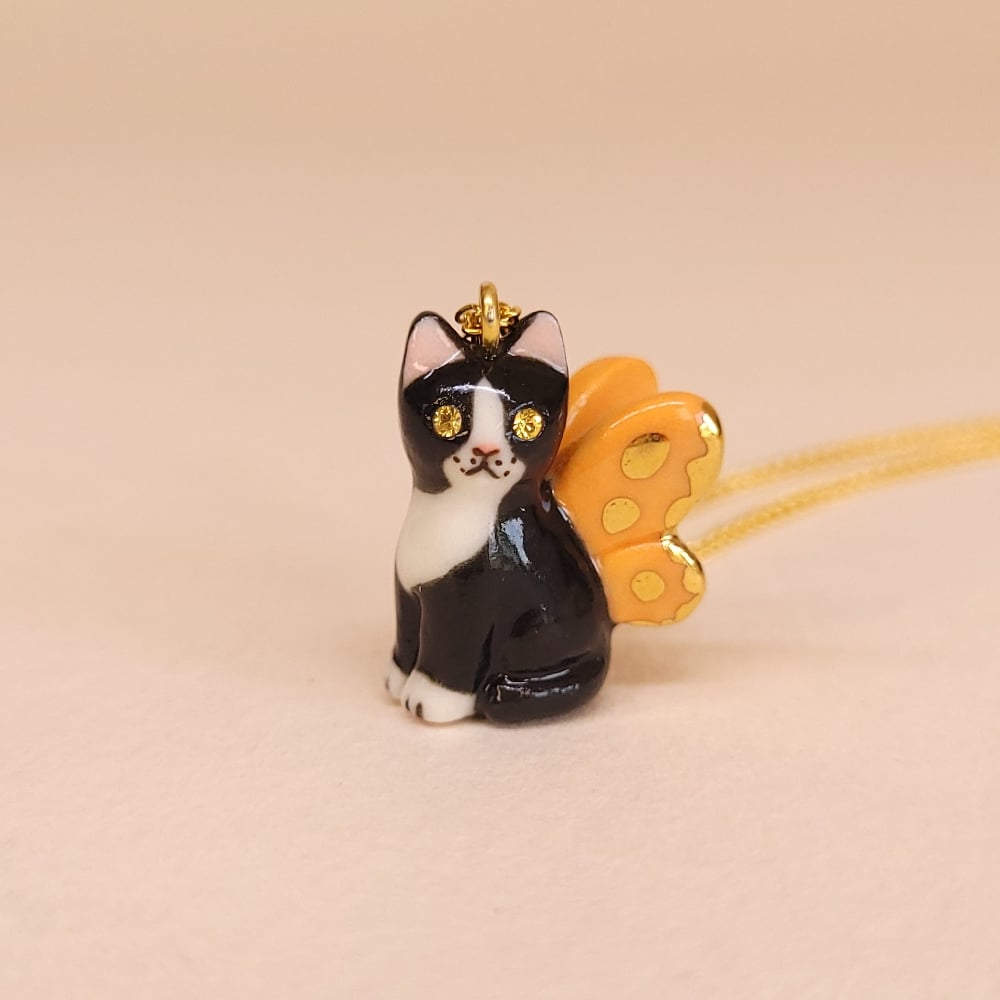 Image of Tuxedo Porcelain & Gold Vermeil Sitting Fairy Pendant