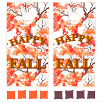 Image 1 of Cornhole set (Happy Fall) on Orange leaved trees 