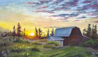 Image 2 of <h2>Sunset Over Greendale </h2>Original Artwork <br />7 x 12<br />Gouache