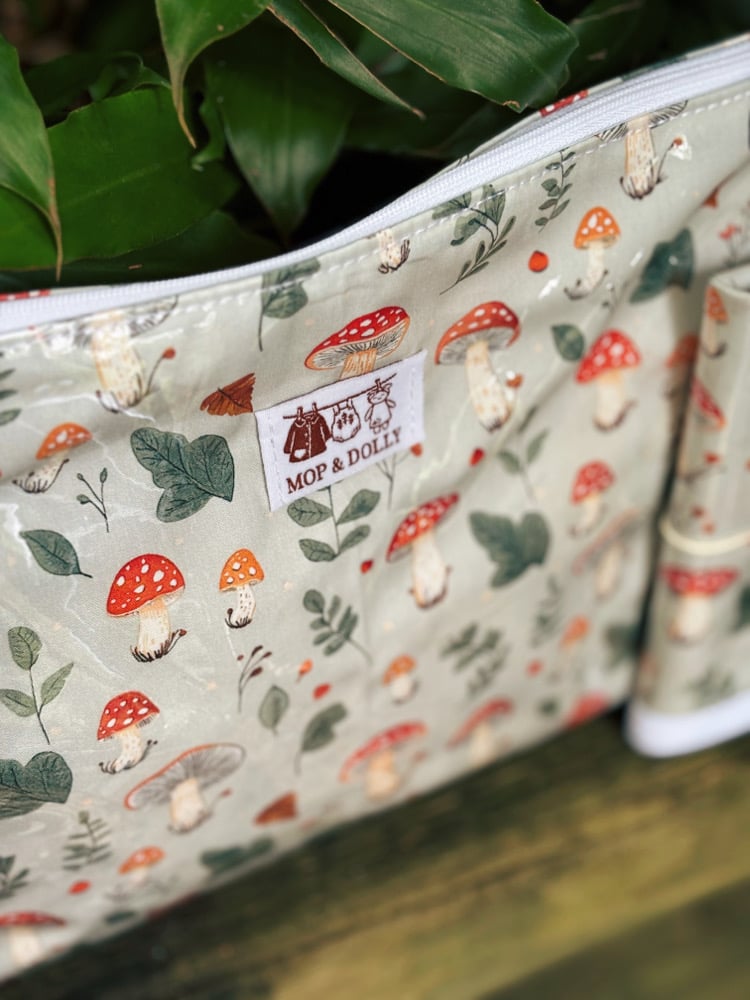 Image of Toadstools  Nappy Pouch & Change Mat Set