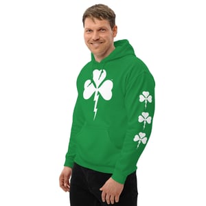 Image of Shamrock Lightning Bolt Irish Unisex Green Hoodie