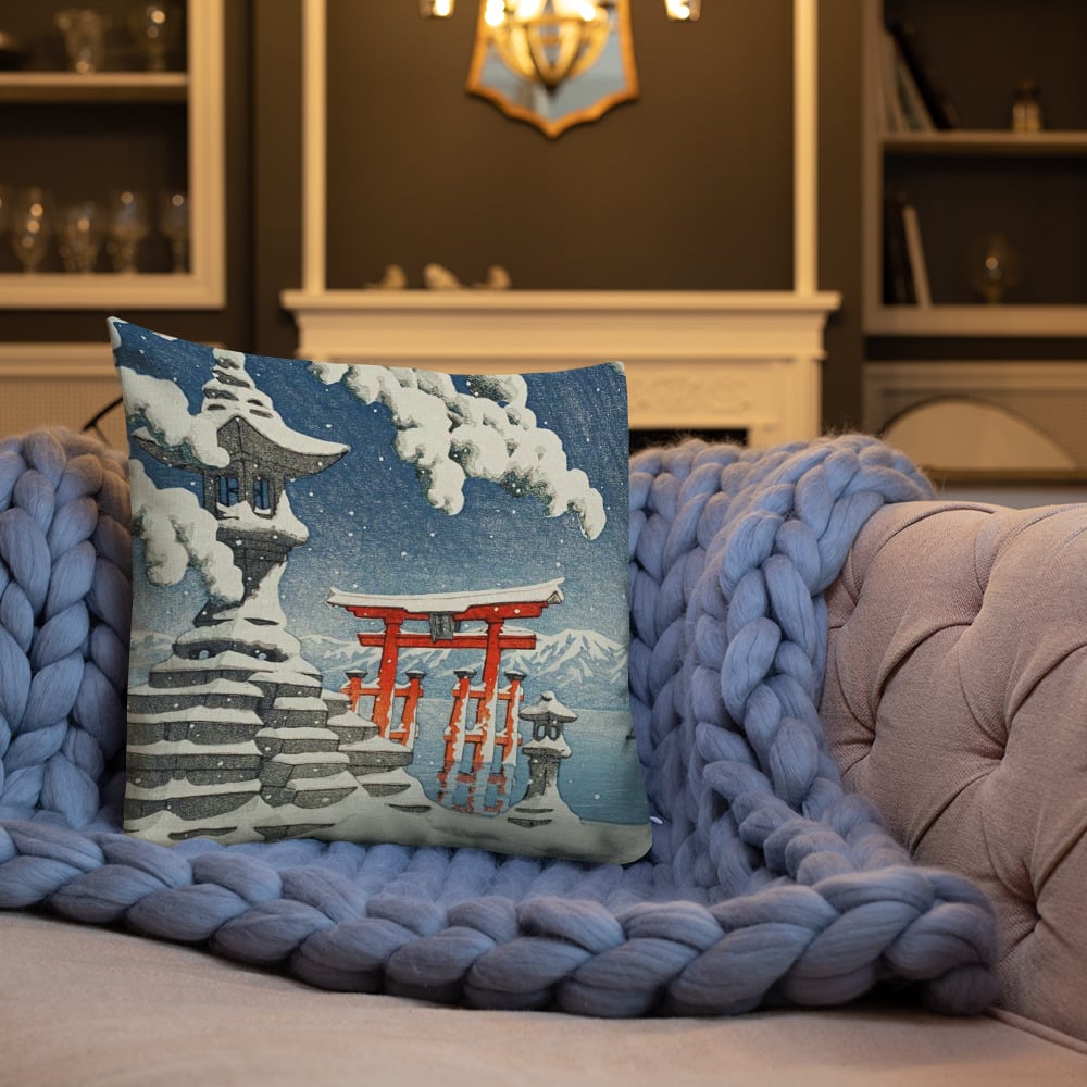 The red torii - Kawase Hasui - Premium Cushion / Pillow