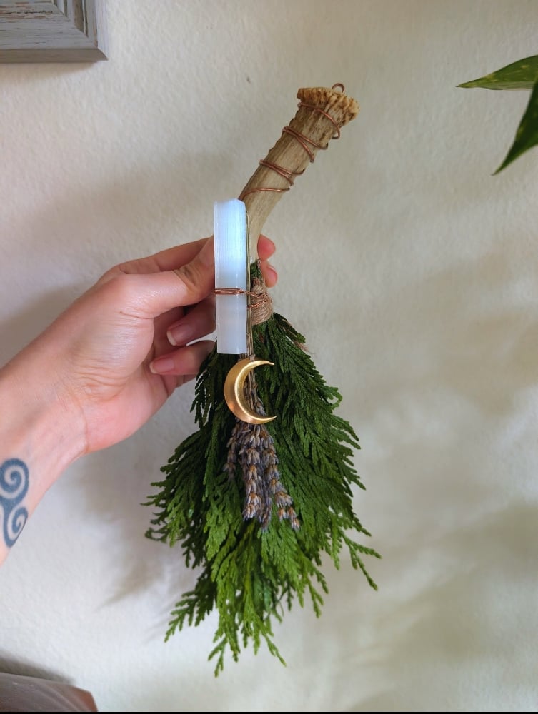 Image of Cedar Broom (wrapped on antler)