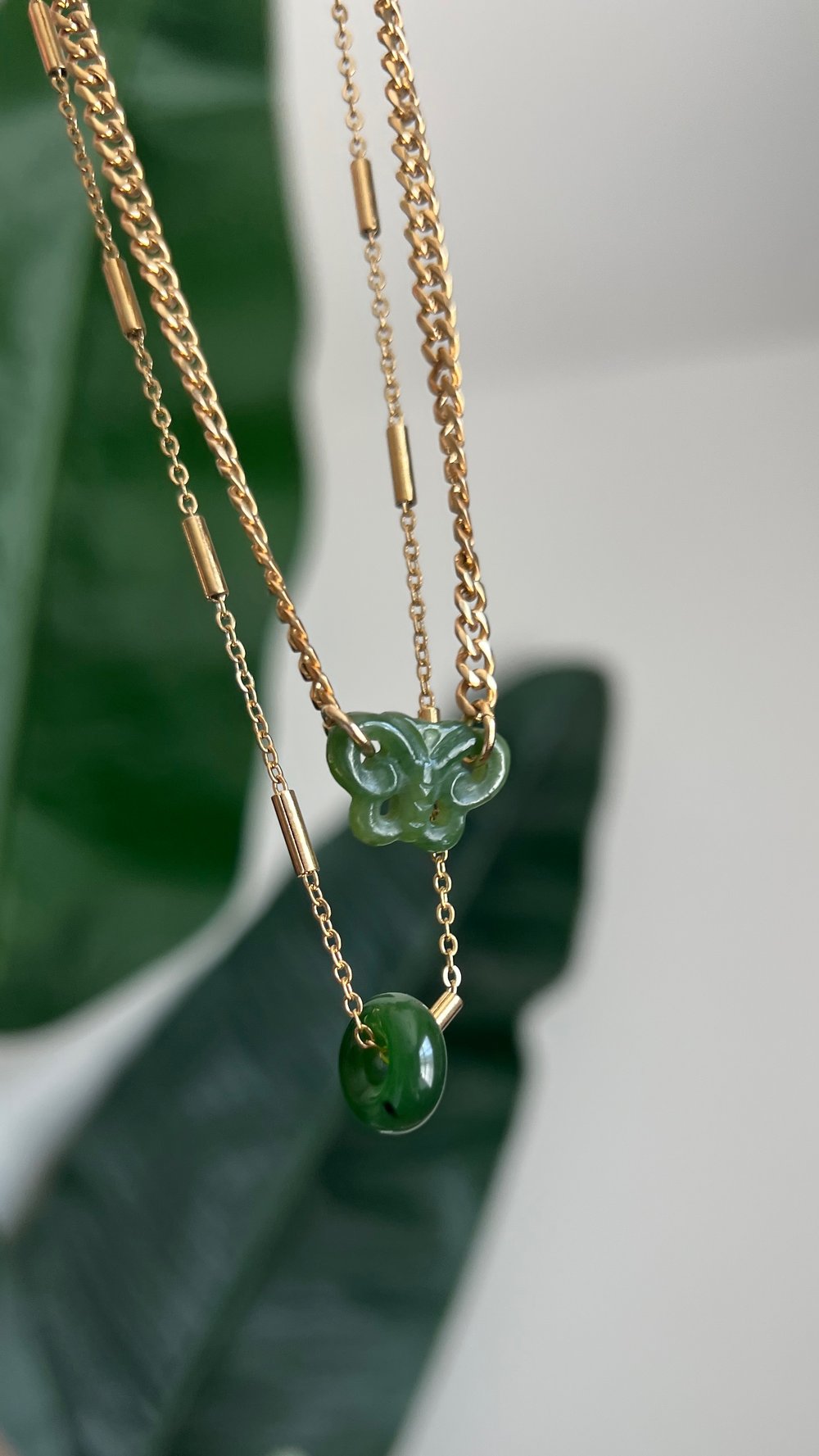 Image of GREENS • Green Jade Butterfly Necklace Set