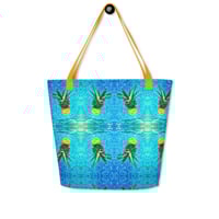 Image 1 of ArtxAdrienne "Pinapple Upside Down Pool Float" XL Tote Bag