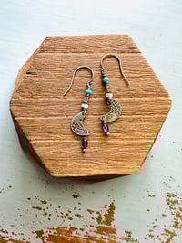 Image 4 of sterling silver crescent moon earrings with opals and turquoise