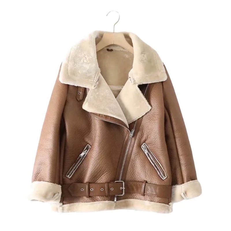 Image of ‘Faux Leather Jacket’ (tan & cream) 