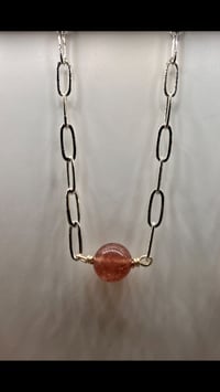 Image 4 of Paper Clip Bliss| Strawberry quartz silver paperclip chain necklace | earrings | bracelet