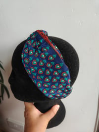 Image 1 of Turban Head Band- recycled sari fabric peacock green blues