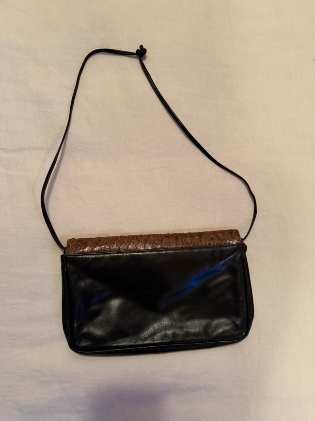 70s HALSTON original label leather and python convertible purse clutch bag