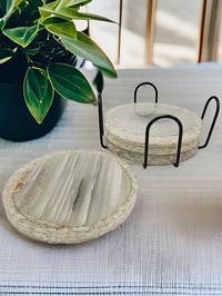 Image 3 of Set of 4 Agate & White Moonstone Crystal Resin Coasters With Holder 'The Hope'