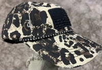 Image 2 of Black Leopard Print Baseball Hat Black Crystal American Flag