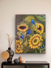 Image 1 of Sunflowers, bluebirds and butterflies 